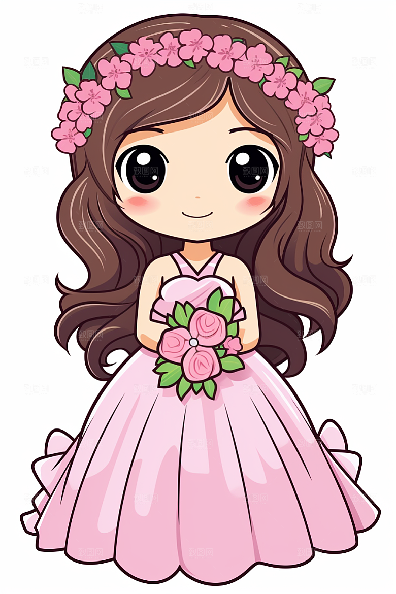 卡通婚纱浪漫手绘插画