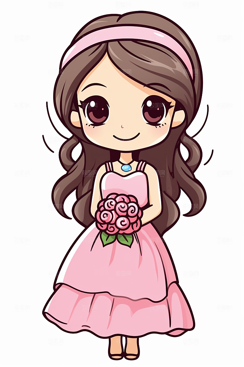 卡通婚纱新娘二次元插画