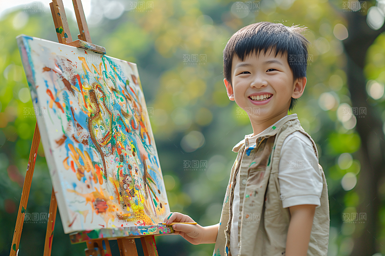 儿童绘画小画家色彩摄影图