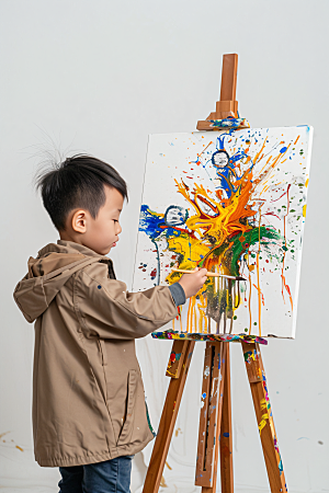 儿童绘画颜料肖像摄影图