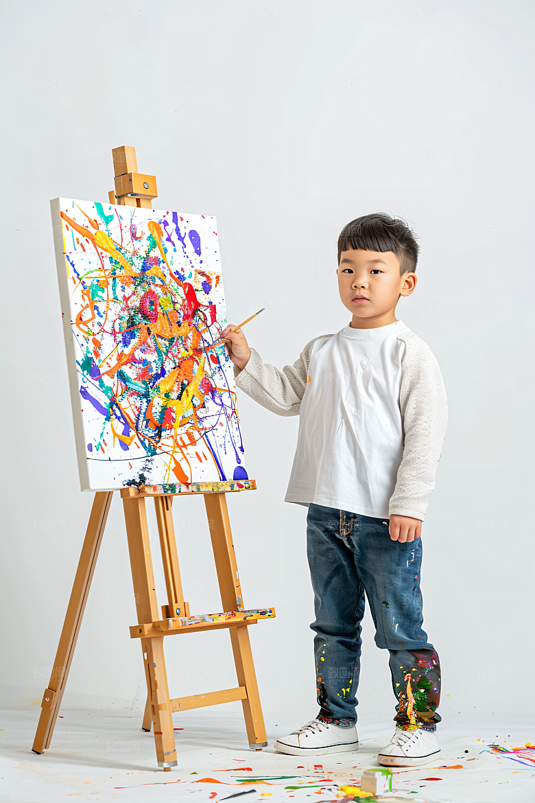 儿童绘画课堂课程摄影图