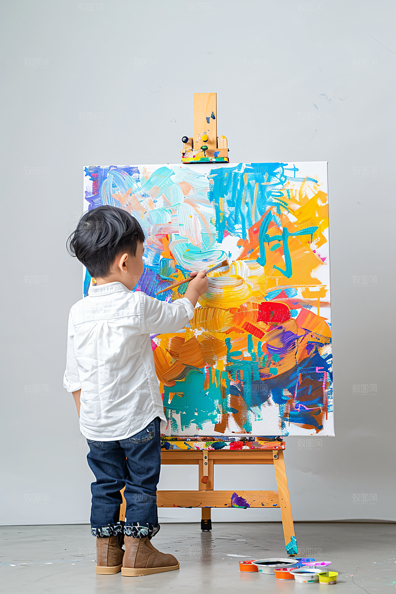 儿童绘画色彩油画摄影图