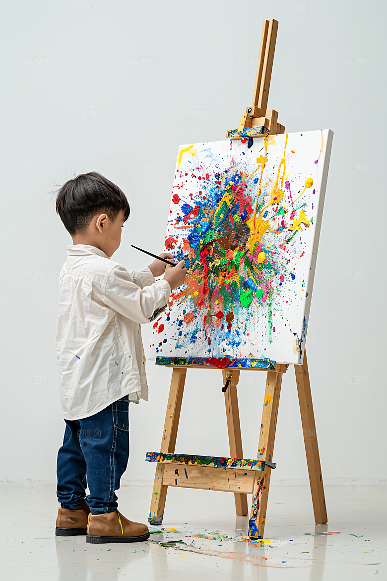 儿童绘画油画小画家摄影图