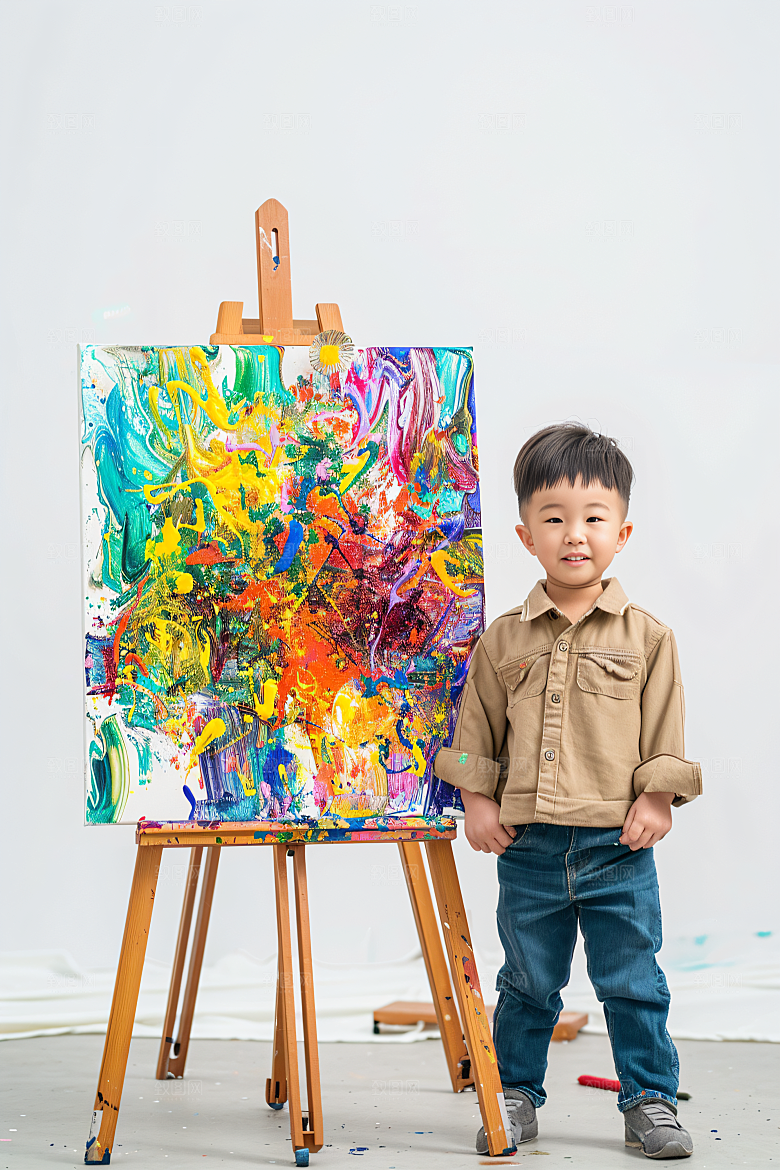 儿童绘画油画小画家摄影图