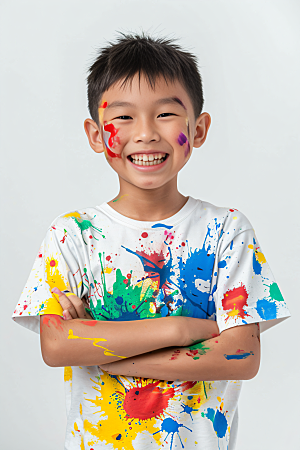儿童绘画色彩油画摄影图
