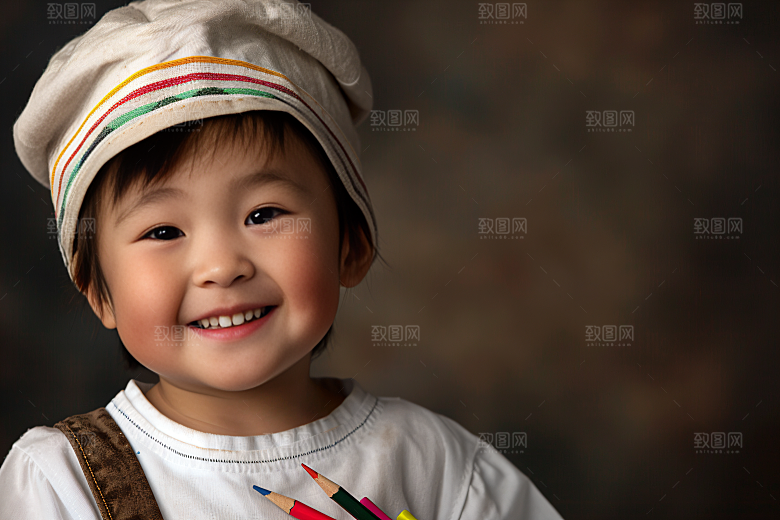 儿童绘画油画肖像摄影图