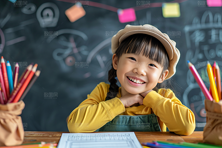 儿童绘画油画色彩摄影图
