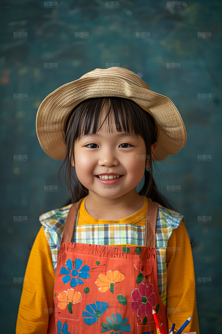 儿童绘画油画小画家摄影图