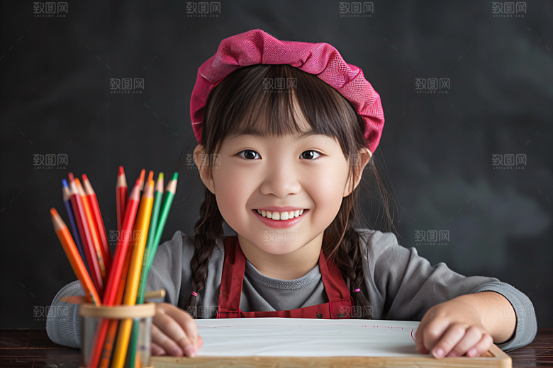 儿童绘画课堂美术摄影图