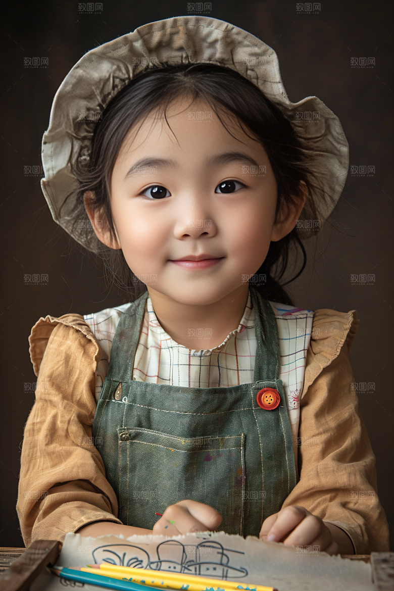 儿童绘画画板肖像摄影图