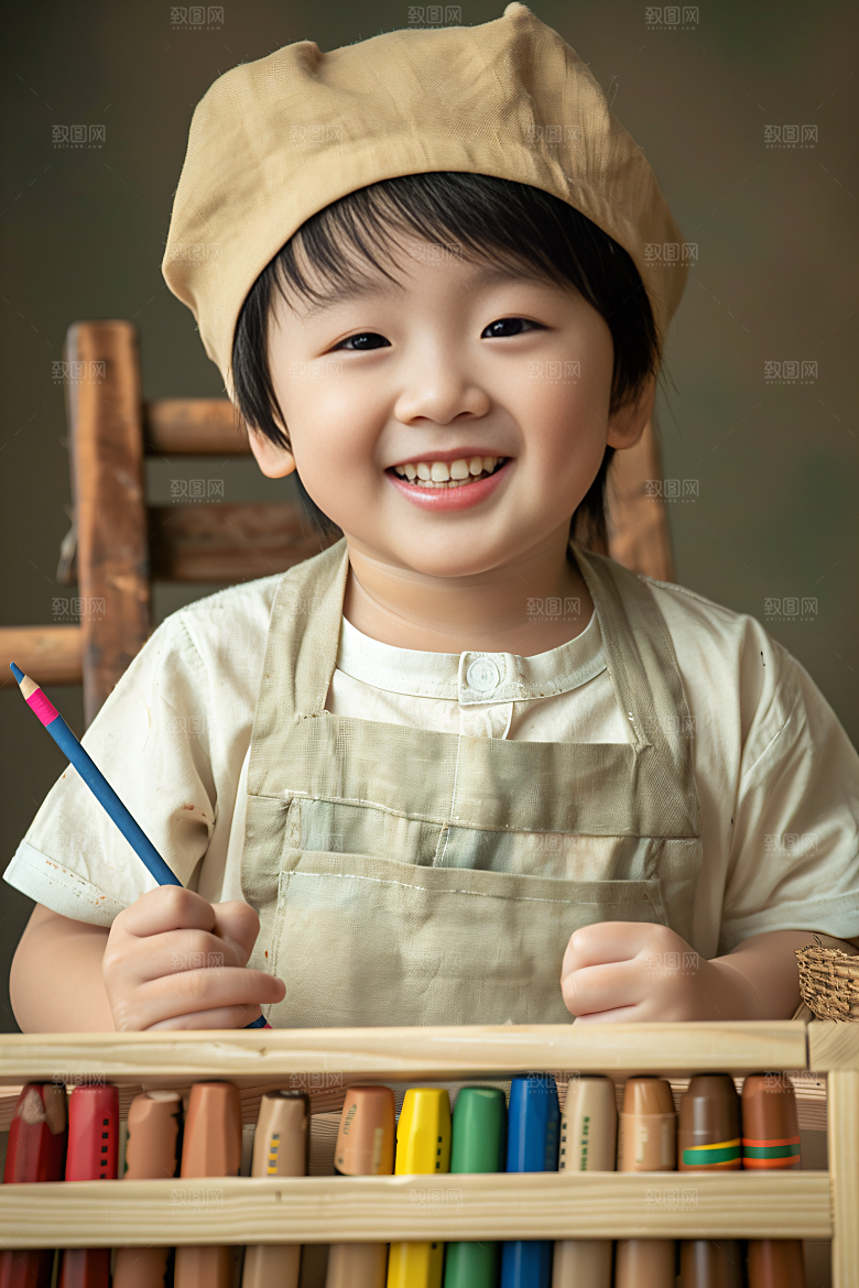 儿童绘画油画高清摄影图