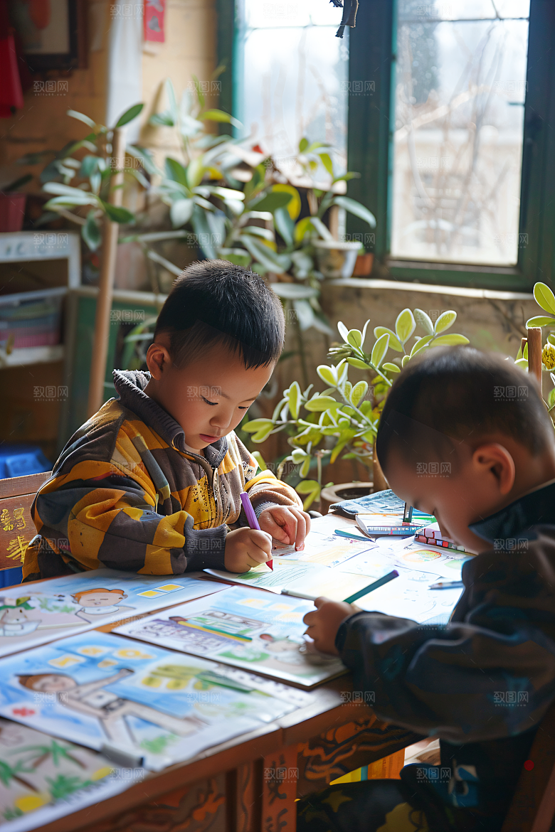 儿童绘画涂鸦人物摄影图