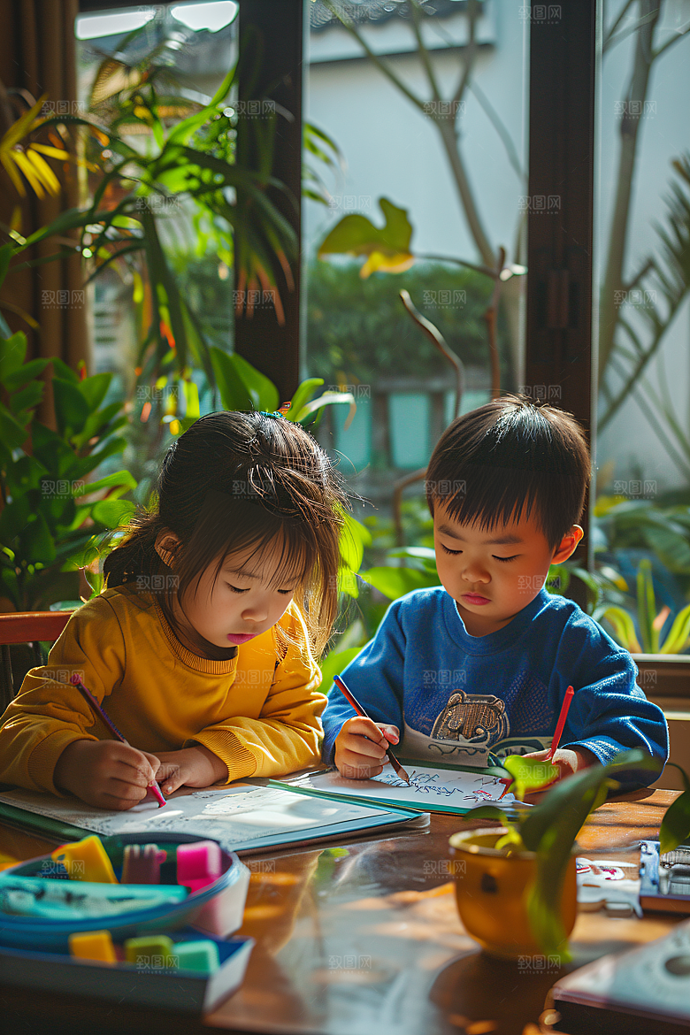 儿童绘画涂鸦课程摄影图