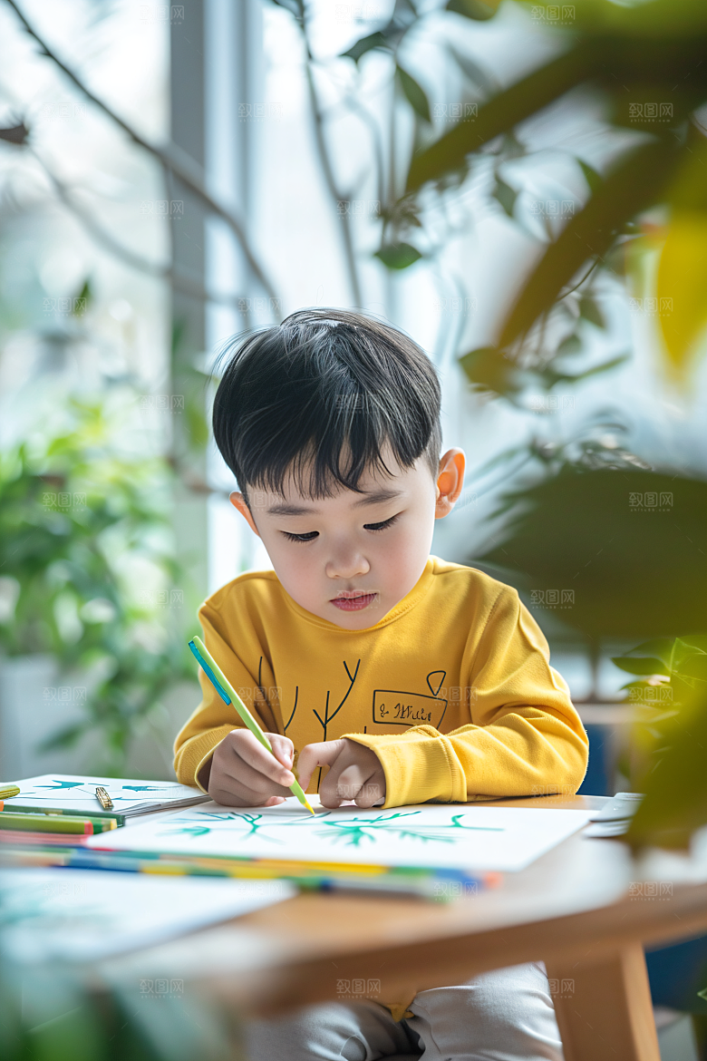 儿童绘画色彩油画摄影图