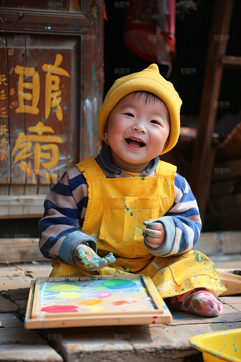 儿童绘画涂鸦肖像摄影图