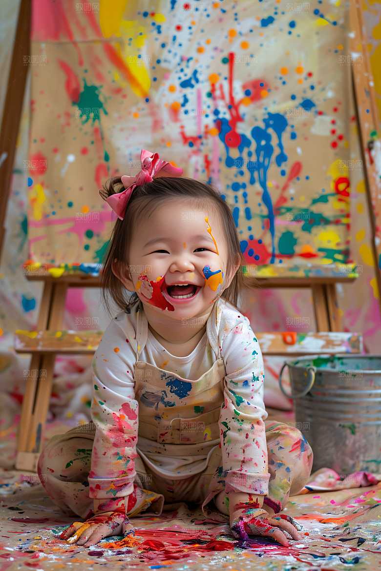 儿童绘画色彩人物摄影图