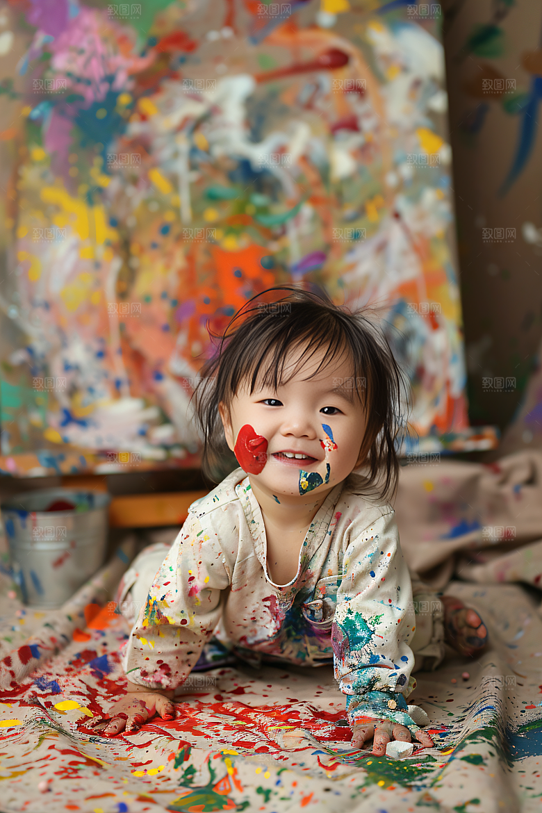 儿童绘画小画家颜料摄影图