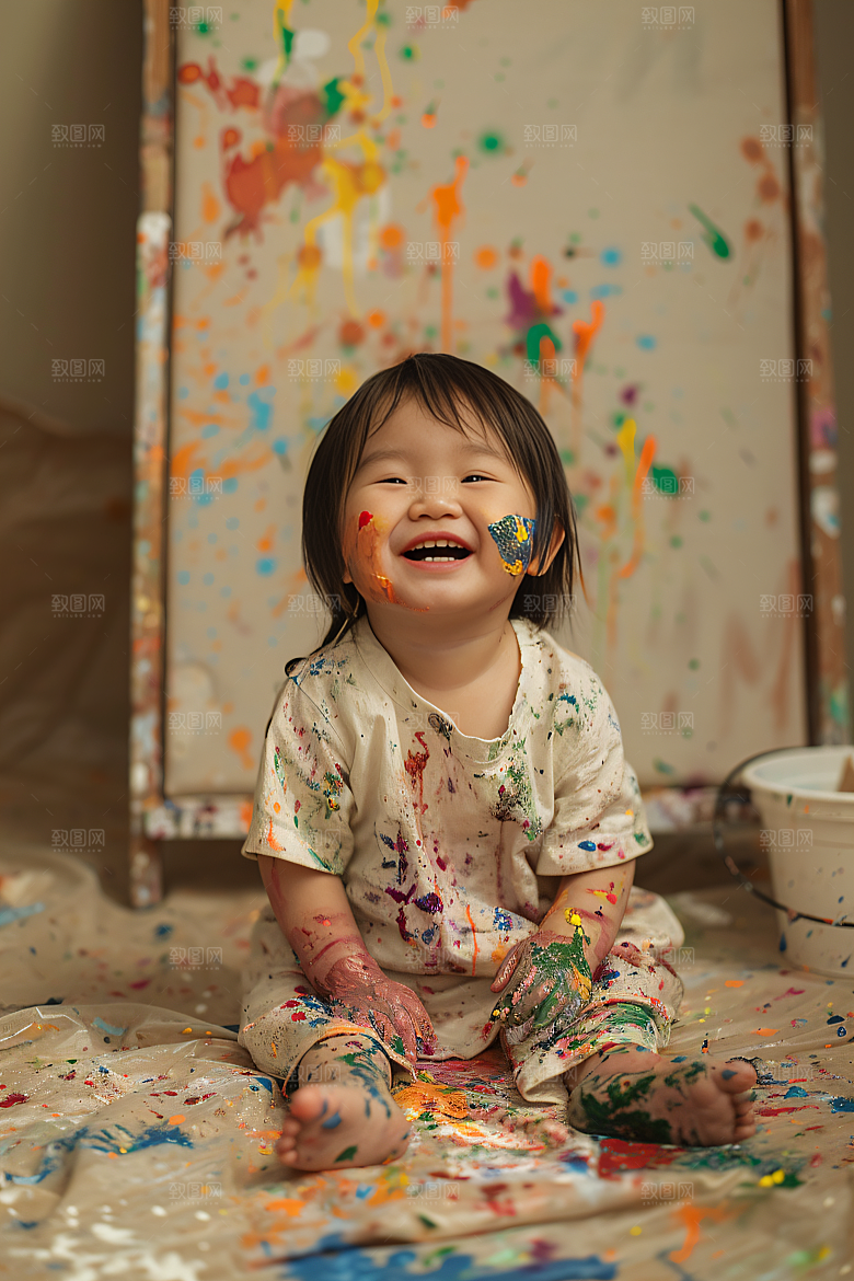 儿童绘画颜料教育摄影图