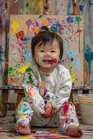 儿童绘画涂鸦色彩摄影图