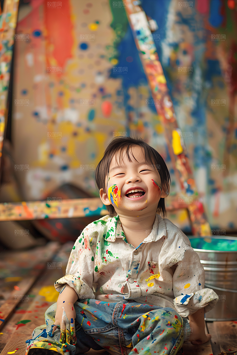 儿童绘画色彩人物摄影图