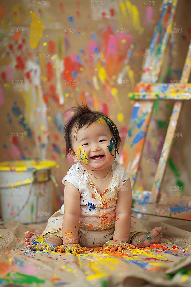 儿童绘画色彩人物摄影图