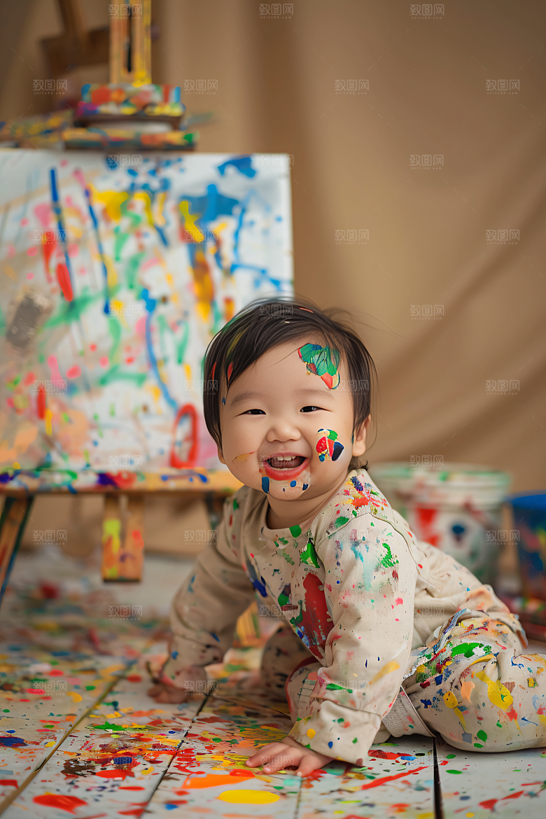 儿童绘画课程肖像摄影图