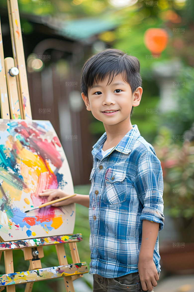 儿童绘画涂鸦小画家摄影图