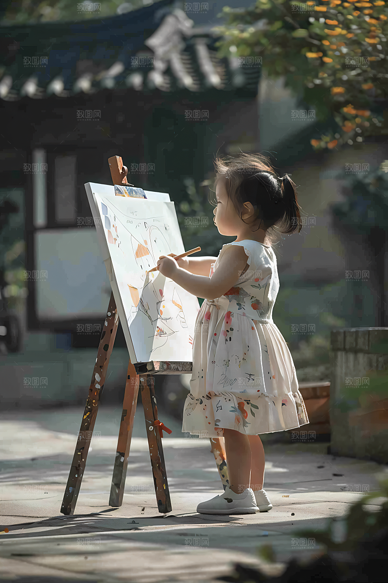 儿童绘画课程油画摄影图