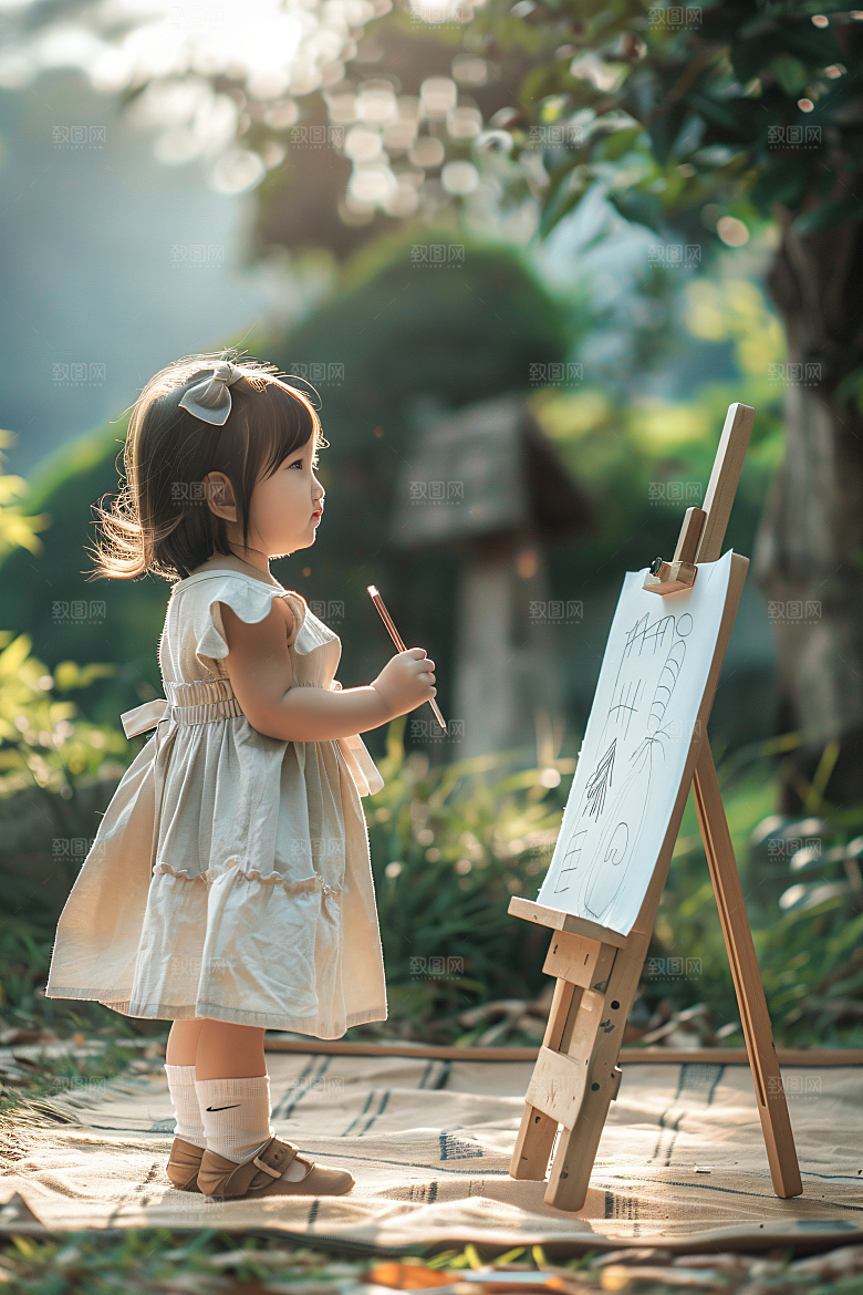 儿童绘画高清小画家摄影图