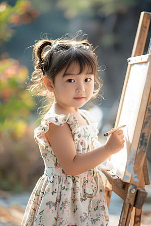 儿童绘画人物肖像摄影图