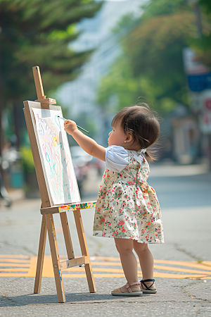 儿童绘画教育油画摄影图
