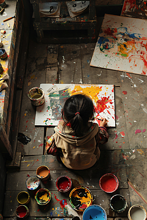 儿童绘画教育小画家摄影图