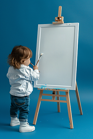 儿童绘画油画小画家摄影图