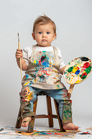 儿童绘画油画课程摄影图