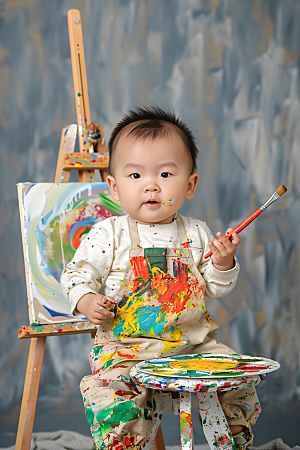 儿童绘画人物肖像摄影图