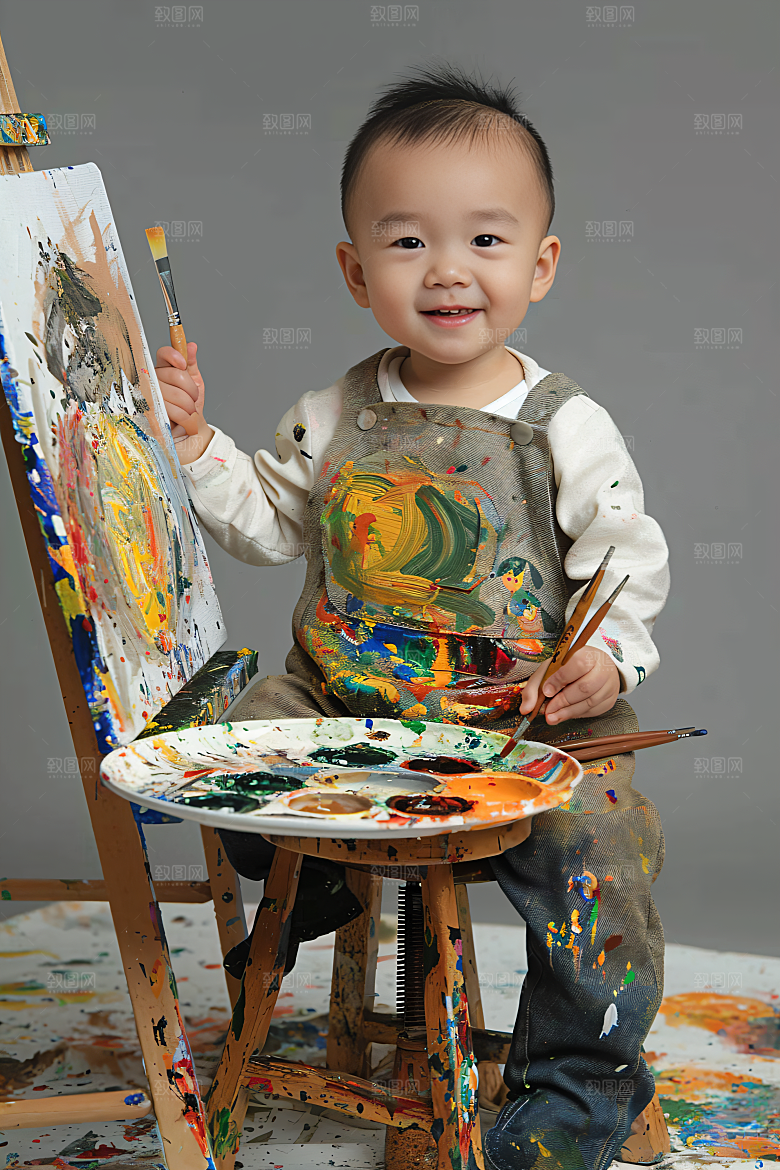 儿童绘画教育肖像摄影图
