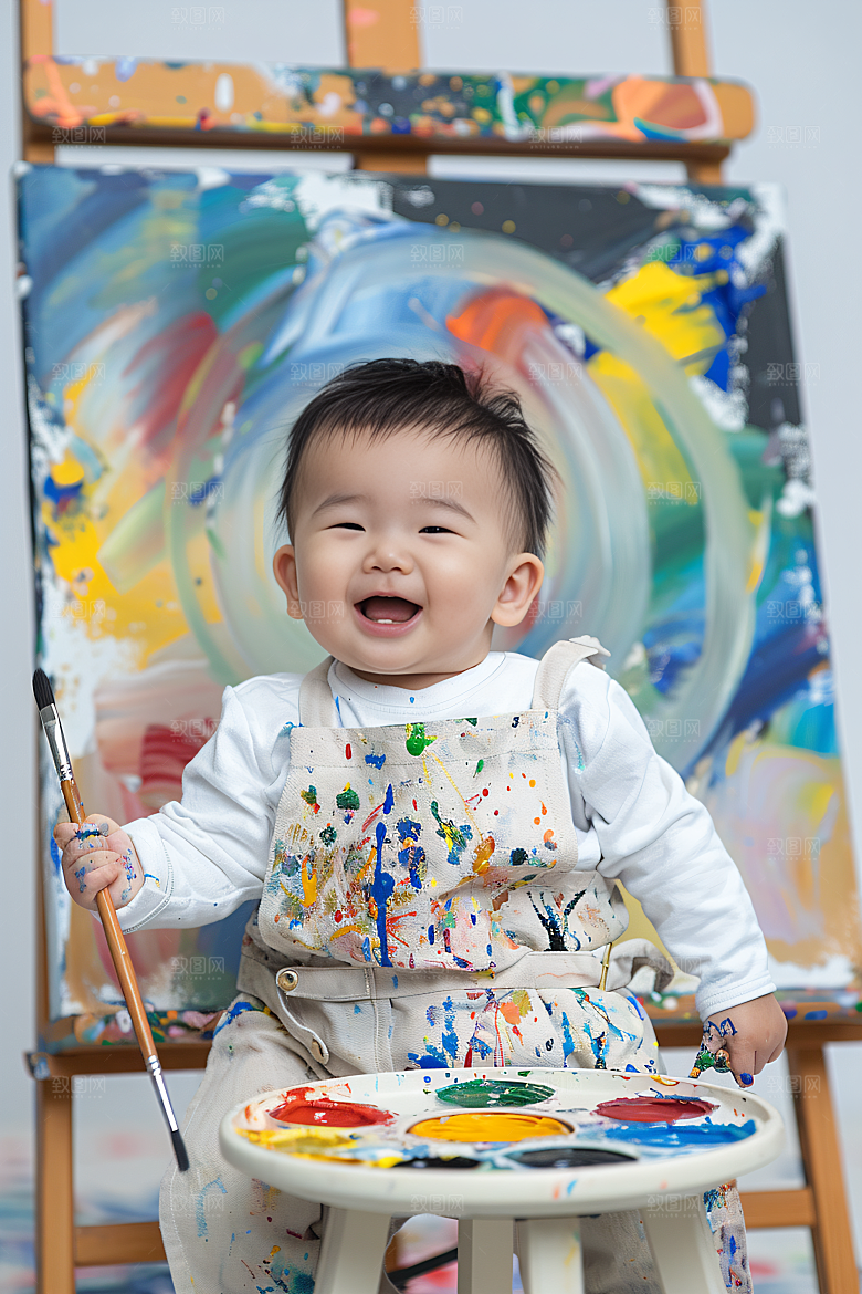 儿童绘画油画小画家摄影图
