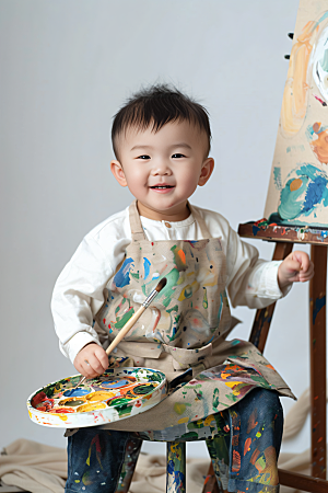 儿童绘画颜料人物摄影图
