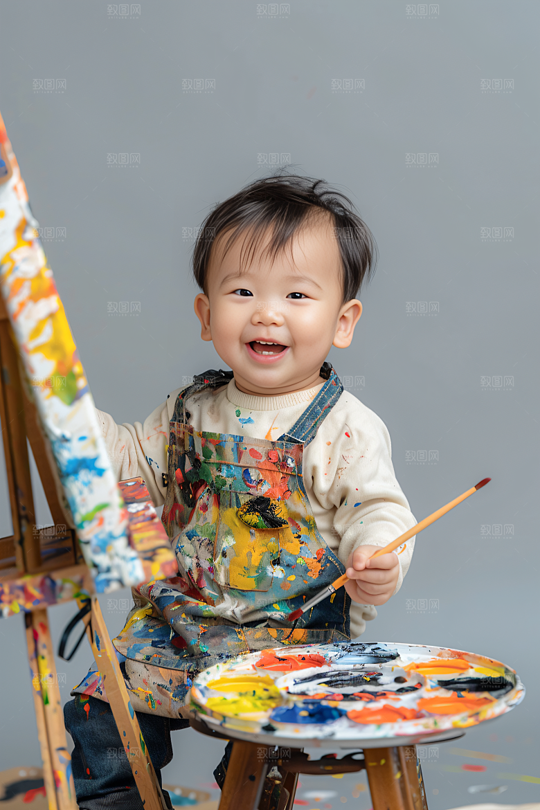 儿童绘画教育小画家摄影图