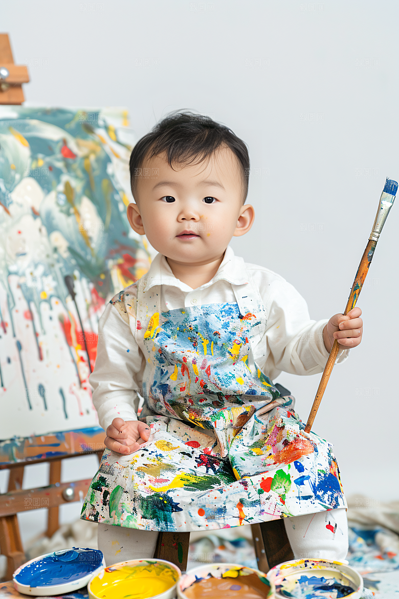 儿童绘画教学颜料摄影图