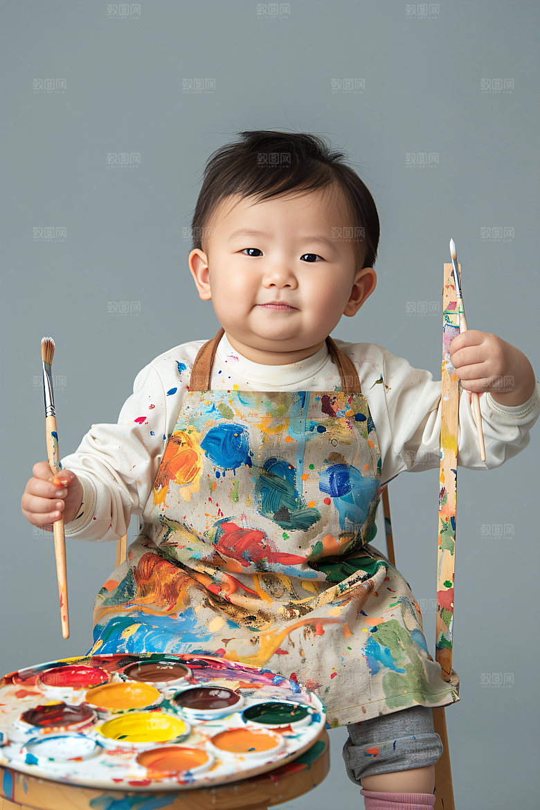 儿童绘画课堂肖像摄影图