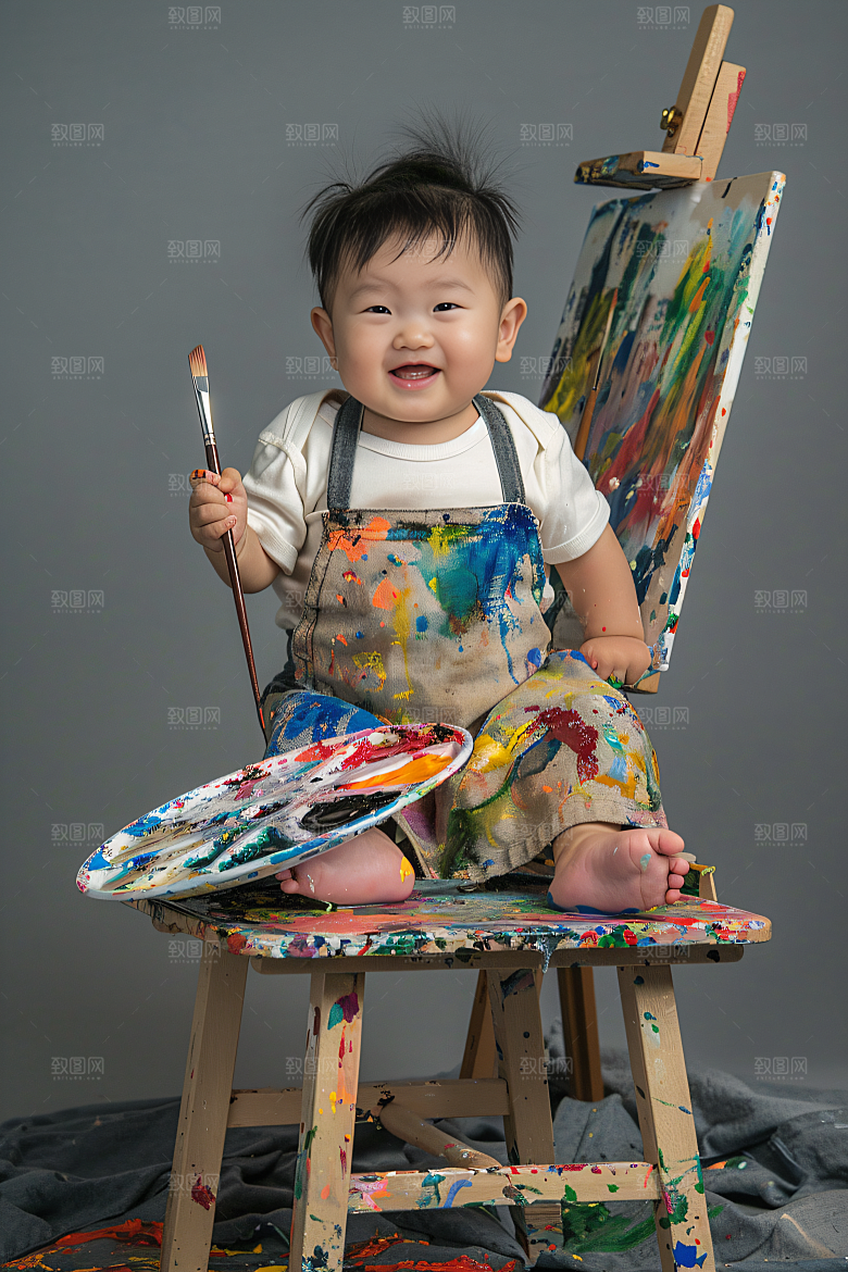 儿童绘画色彩美术摄影图
