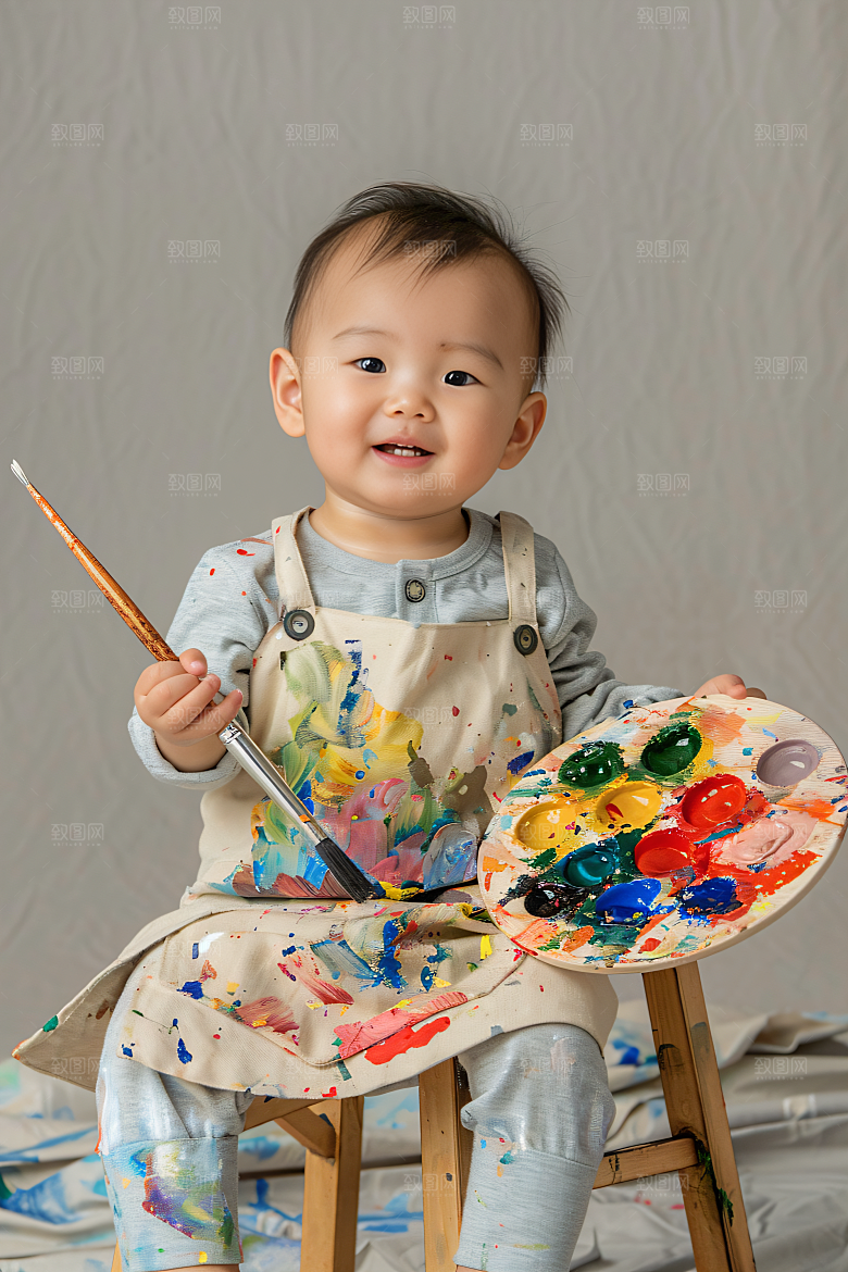 儿童绘画色彩画板摄影图