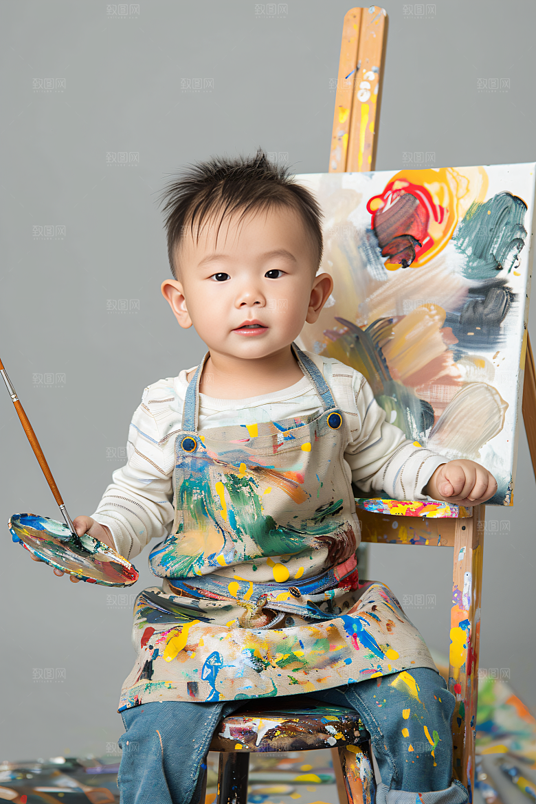 儿童绘画肖像美术摄影图