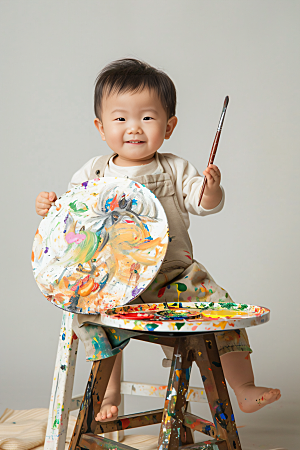 儿童绘画肖像教育摄影图