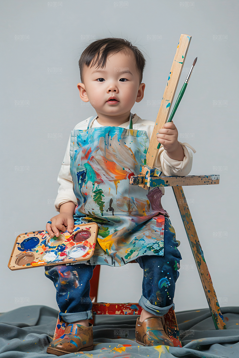 儿童绘画教育课程摄影图