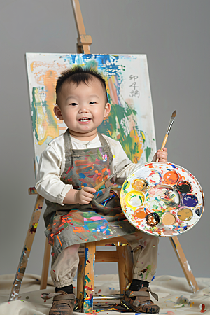 儿童绘画油画课程摄影图