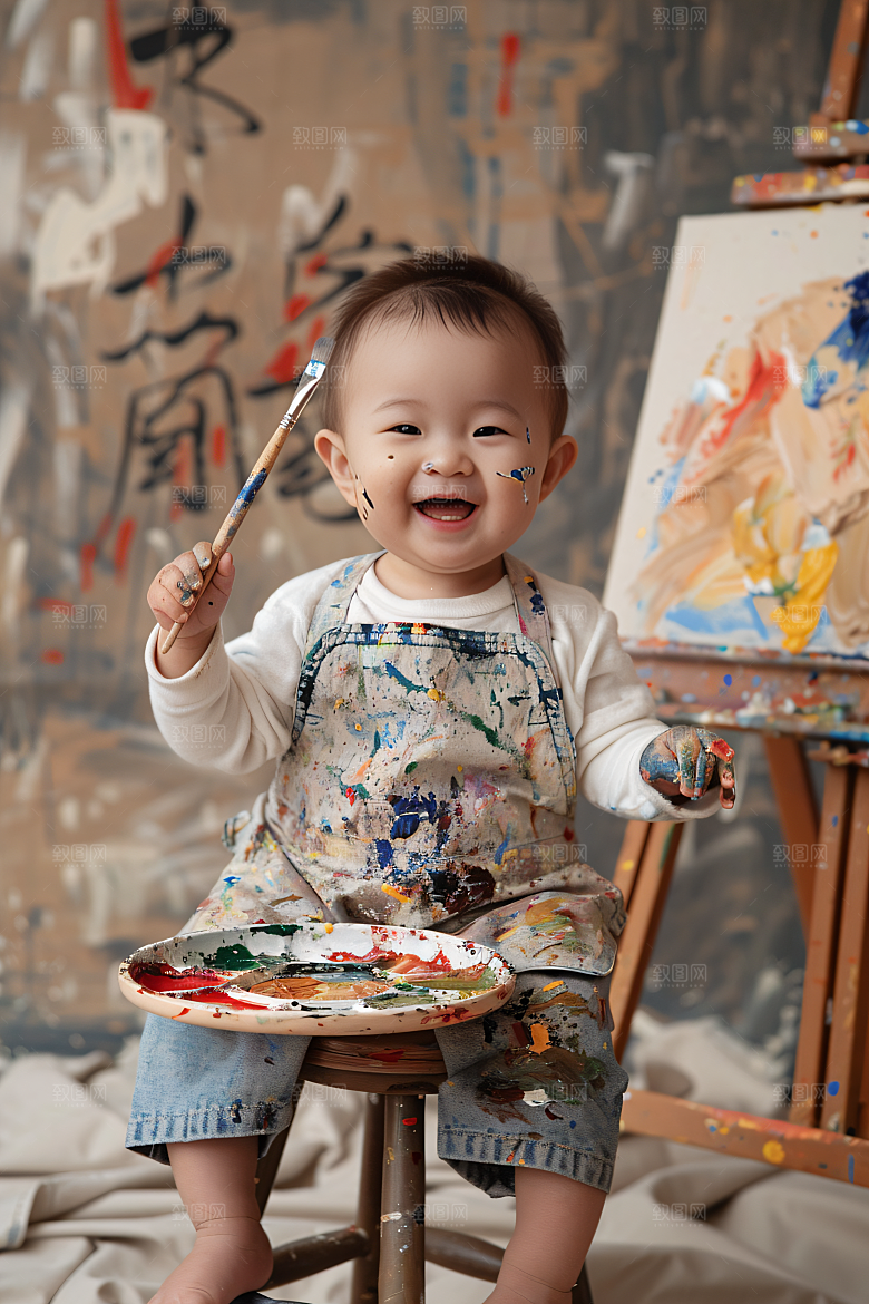 儿童绘画课堂美术摄影图