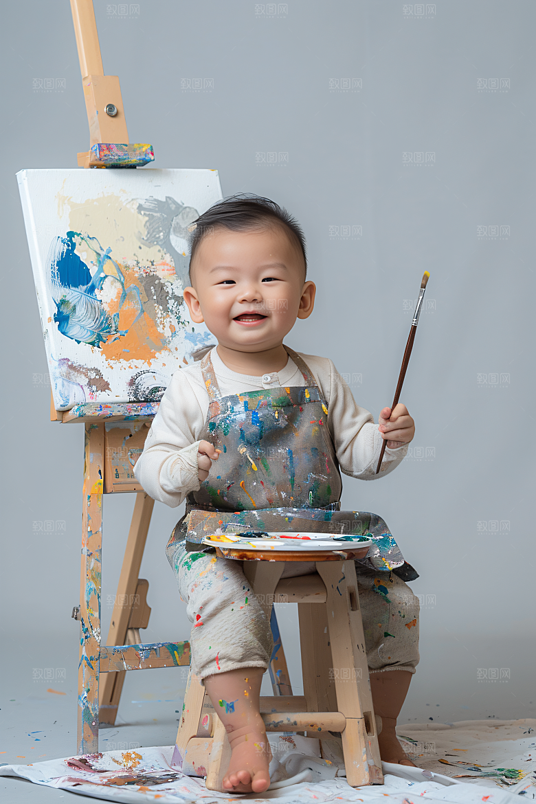 儿童绘画涂鸦颜料摄影图