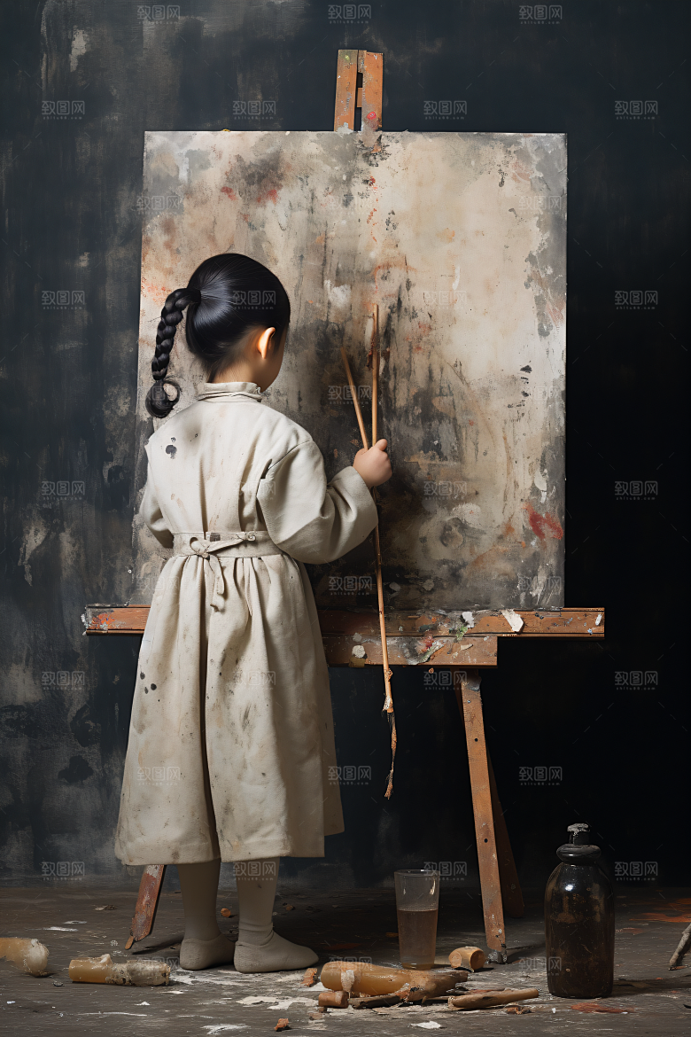 儿童绘画油画教育摄影图